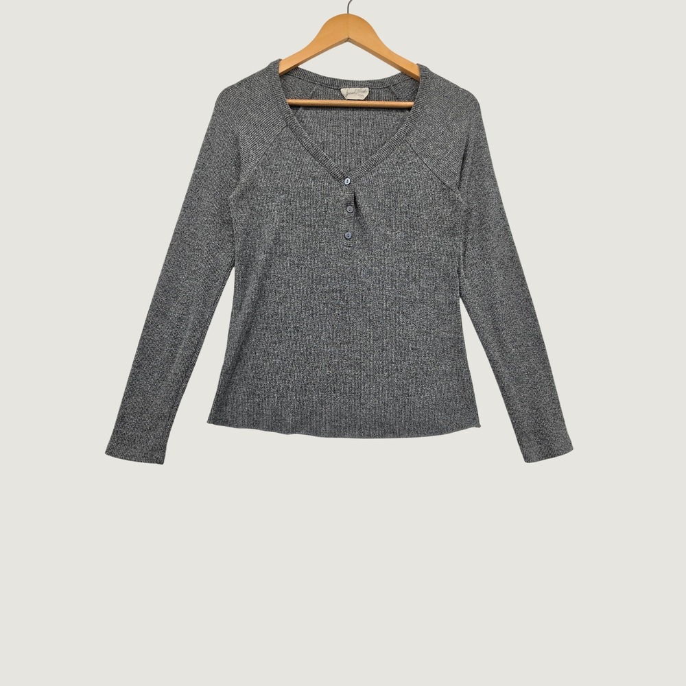 Universal Thread Gray Marl Ribbed Henley Top Long Sleeve Raglan Small Soft Basic